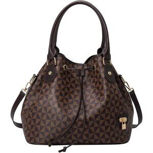 🆕Women Brown Designer Bucket Shoulder Bag Fashion Top-Handle Drawstring Handbag